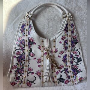 Ed Hardy White Skull Tattoo Floral Hobo Bag Large Vine Lotus Y2K Studded